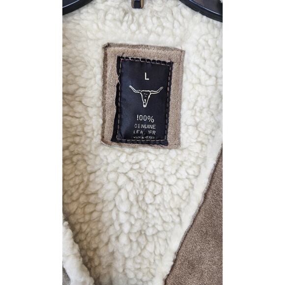 Vtg Suede Leather Vest Sherpa Lined Made Mexico Western Hippie Cowboy 70s 80s L - Picture 4 of 15